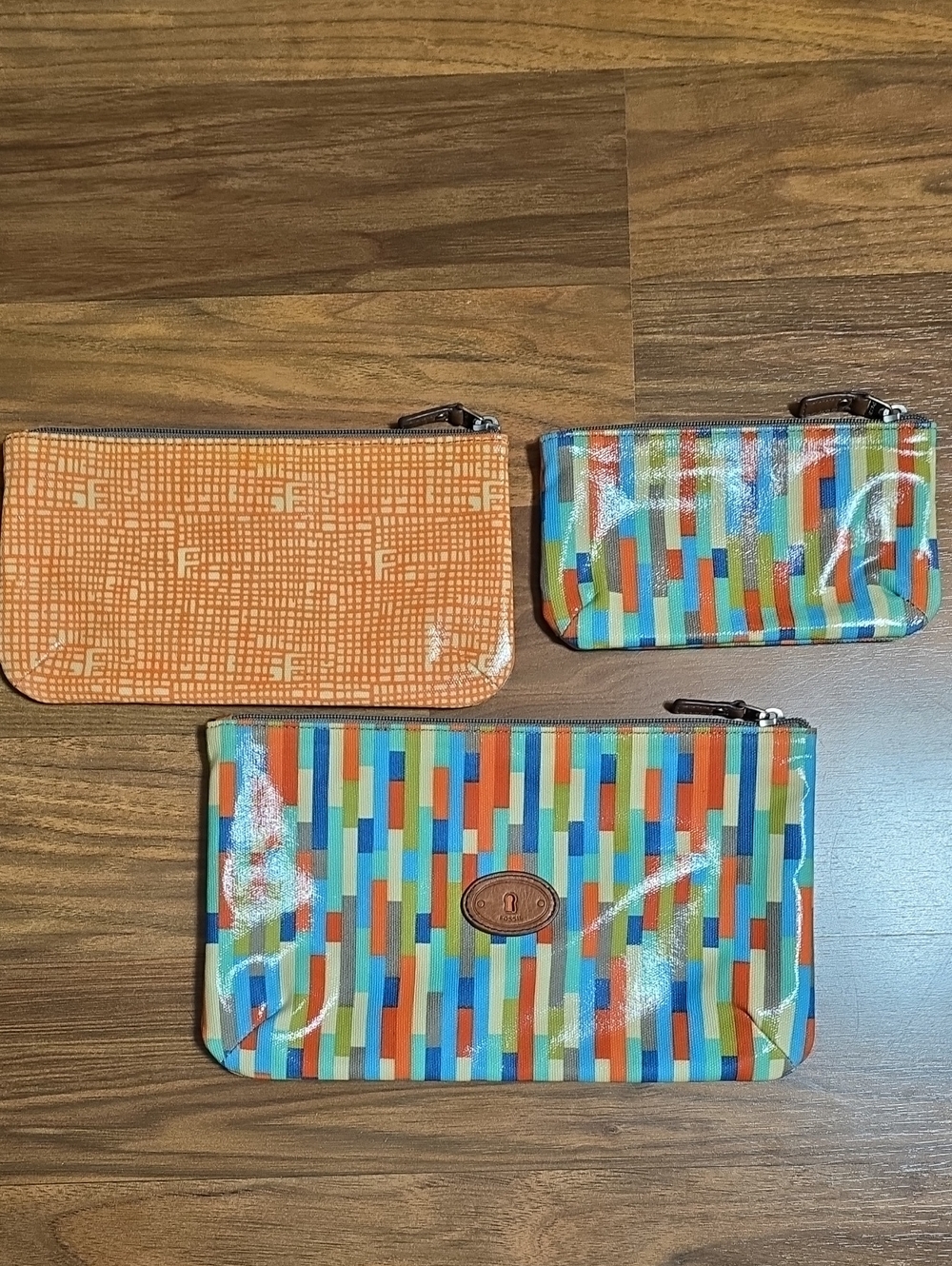 Vintage Fossil Key-Per Coated Canvas Pouch Bundle (Set of 3)